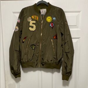 It Girl Olive 🫒 Green Bomber Jacket with Patches size XL